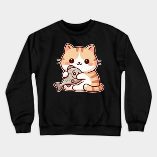 cute cat and fish Crewneck Sweatshirt